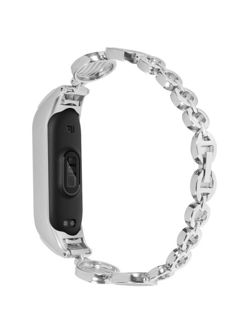 For Xiaomi Mi Band 5 / 6 Stylish Water Wave Design Wrist Band Stainless Steel Bracelet Watch Strap Replacement - Silver