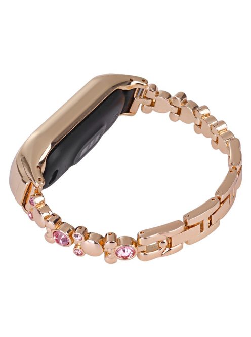 For Xiaomi Mi Band 5 / 6 Watch Band Bear Design Rhinestone Metal Watch Strap - Rose Gold