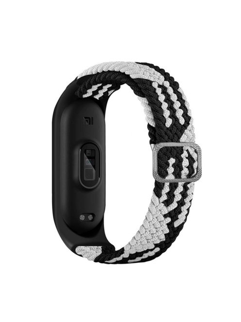 For Xiaomi Mi Band 5 / Band 6 / Band 7 Stretchy Nylon Solo Loop Band Adjustable Braided Sport Elastics Strap - Black / White