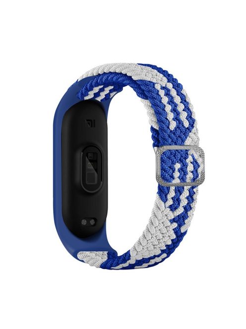 For Xiaomi Mi Band 5 / Band 6 / Band 7 Stretchy Nylon Solo Loop Band Adjustable Braided Sport Elastics Strap - Blue / White