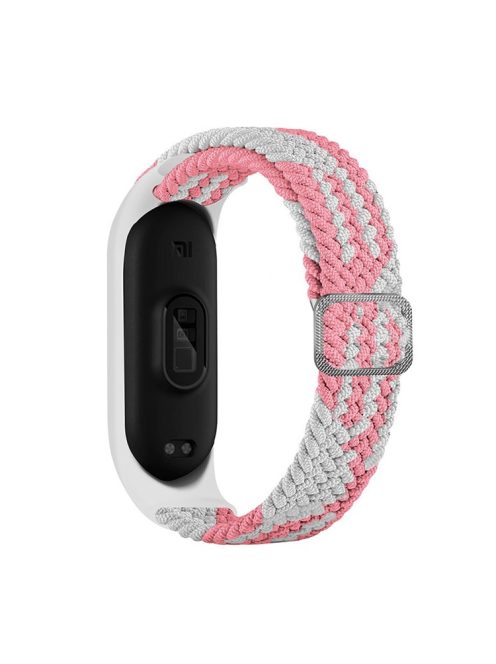 For Xiaomi Mi Band 5 / Band 6 / Band 7 Stretchy Nylon Solo Loop Band Adjustable Braided Sport Elastics Strap - Pink / White