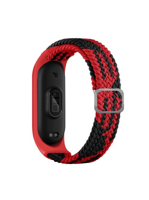 For Xiaomi Mi Band 5 / Band 6 / Band 7 Stretchy Nylon Solo Loop Band Adjustable Braided Sport Elastics Strap - Red / Black