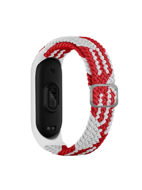 For Xiaomi Mi Band 5 / Band 6 / Band 7 Stretchy Nylon Solo Loop Band Adjustable Braided Sport Elastics Strap - Red / White