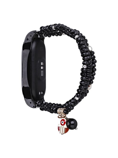 For Xiaomi Mi Band 5 / Band 6 Beaded Wrap Bracelet Band Holiday Style Replacement Watch Strap - Black