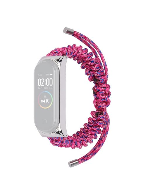 For Xiaomi Mi Band 5/6 Nylon Braided Rope Watch Strap Adjustable Replacement Wrist Band - Rose