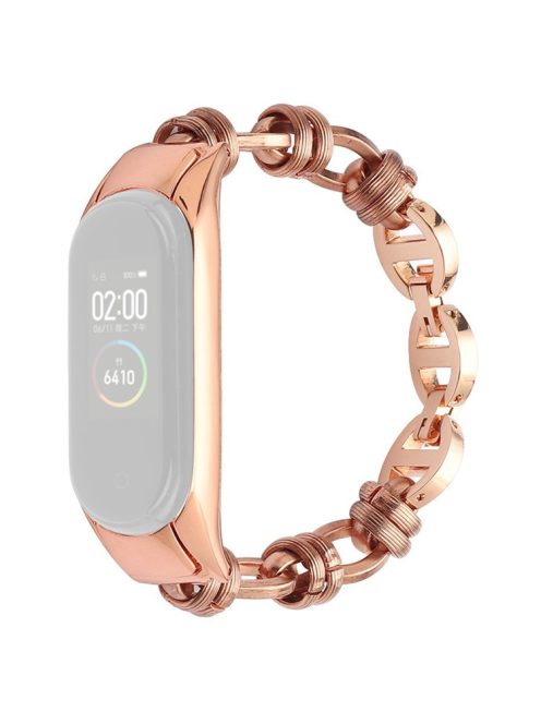 For Xiaomi Mi Band 5/6 Punk Stainless Steel Watch Band with Thread Design Replacement Watch Strap - Rose Gold