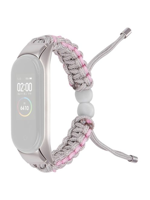 For Xiaomi Mi Band 5/6 Replacement Wrist Band Drawstring Design Adjustable Nylon Rope Watch Strap - Khaki Pink