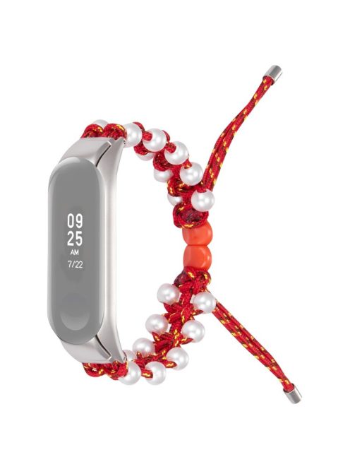 For Xiaomi Mi Band 5/6 Stylish Beads Decor Replacement Wrist Band Drawstring Design Adjustable Nylon Rope Watch Strap - Red/Yellow