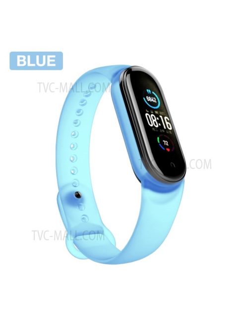 For Xiaomi Mi Band 5/6/7 Silicone Smart Watch Band Solid Color Replacement Wrist Strap - Blue