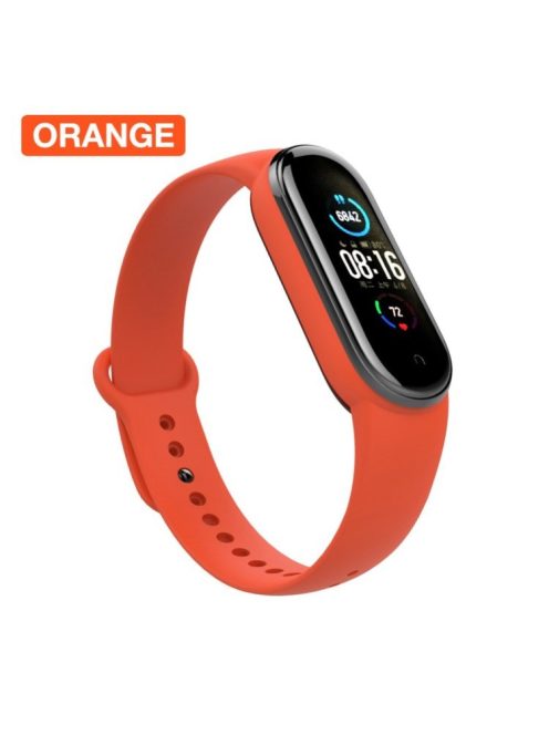 For Xiaomi Mi Band 5/6/7 Silicone Smart Watch Band Solid Color Replacement Wrist Strap - Orange