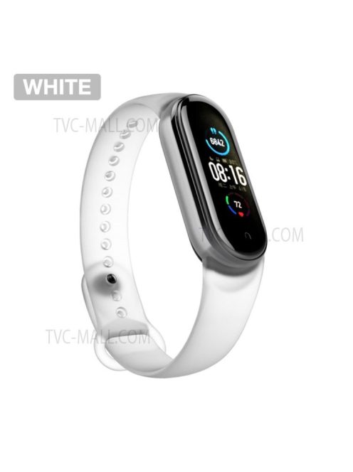 For Xiaomi Mi Band 5/6/7 Silicone Smart Watch Band Solid Color Replacement Wrist Strap - White