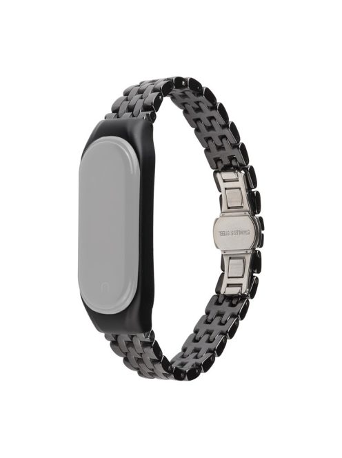 For Xiaomi Mi Band 5/Mi Band 6 Ceramics+Stainless Steel Watch Strap Replacement Watch Band - Five Beads Black