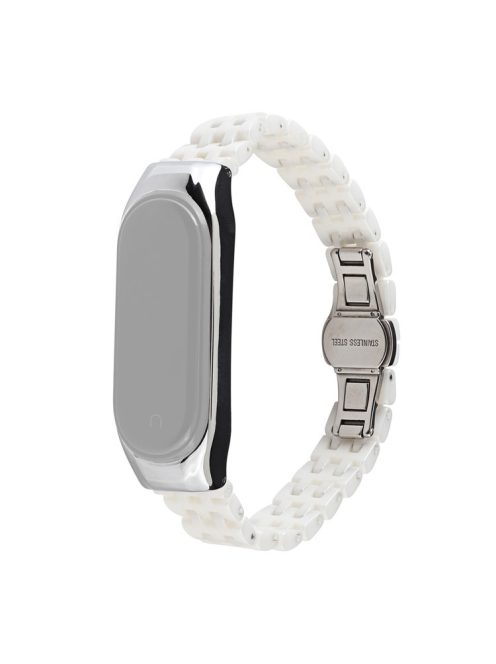 For Xiaomi Mi Band 5/Mi Band 6 Ceramics+Stainless Steel Watch Strap Replacement Watch Band - Five Beads White