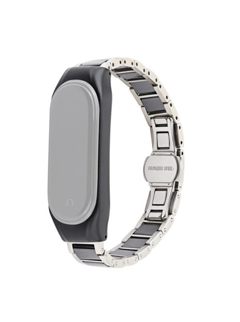 For Xiaomi Mi Band 5/Mi Band 6 Ceramics+Stainless Steel Watch Strap Replacement Watch Band - Three Beads Black