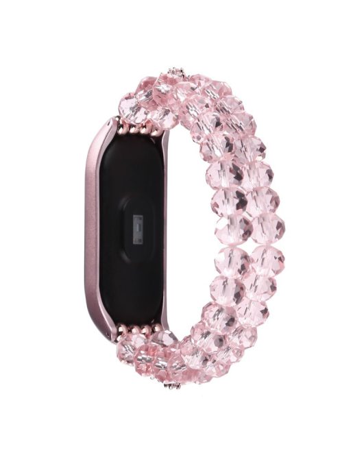 For Xiaomi Mi Band 5/Mi Band 6 Crystal + Alloy Bracelet Smart Watch Strap Replacement Wrist Band - Pink