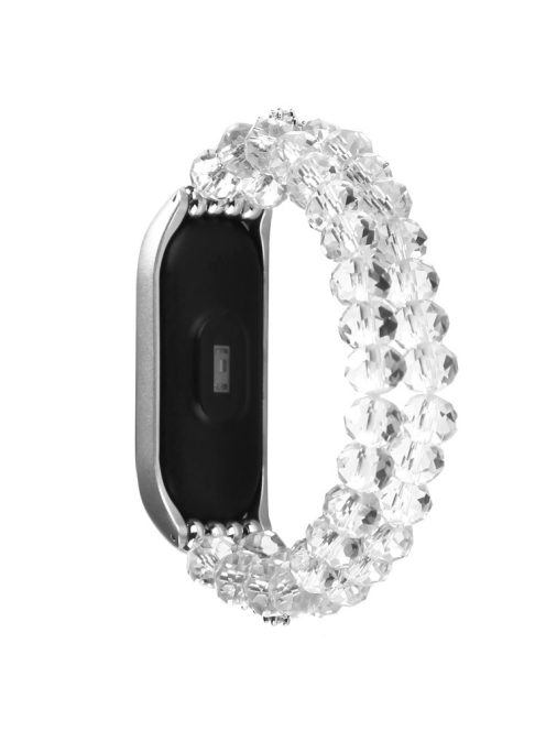 For Xiaomi Mi Band 5/Mi Band 6 Crystal + Alloy Bracelet Smart Watch Strap Replacement Wrist Band - White