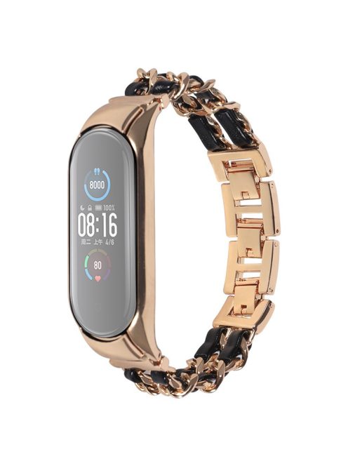 For Xiaomi Mi Band 5/Mi Band 6 Stainless Steel Chain Splicing Watchband Watch Strap -  Rose Gold/Black