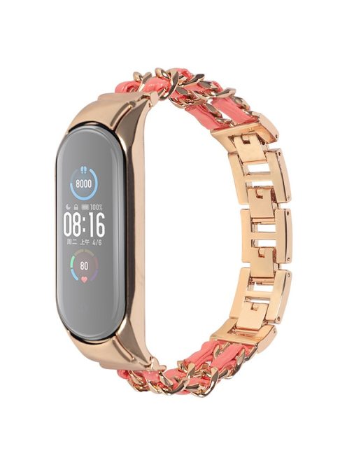 For Xiaomi Mi Band 5/Mi Band 6 Stainless Steel Chain Splicing Watchband Watch Strap -  Rose Gold/Pink