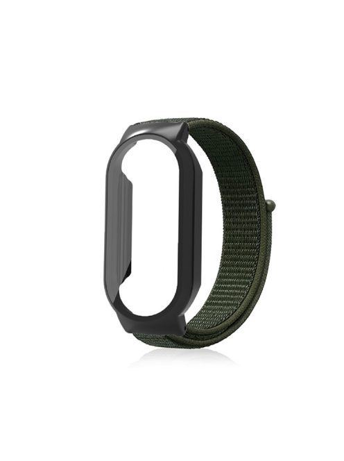 For Xiaomi Mi Band 7  /  7 NFC Nylon Loop Watch Strap 3 in 1 Wrist Band with PC Protective Case and Tempered Glass Screen Protector - Army Green / Black