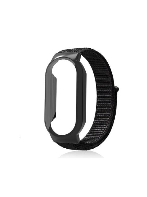 For Xiaomi Mi Band 7  /  7 NFC Nylon Loop Watch Strap 3 in 1 Wrist Band with PC Protective Case and Tempered Glass Screen Protector - Black / Black