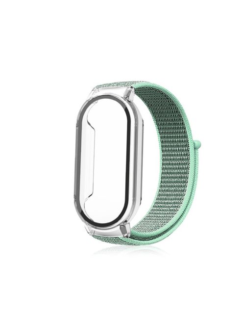 For Xiaomi Mi Band 7  /  7 NFC Nylon Loop Watch Strap 3 in 1 Wrist Band with PC Protective Case and Tempered Glass Screen Protector - Light Green / Transparent