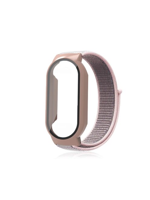 For Xiaomi Mi Band 7  /  7 NFC Nylon Loop Watch Strap 3 in 1 Wrist Band with PC Protective Case and Tempered Glass Screen Protector - Pink / Pink