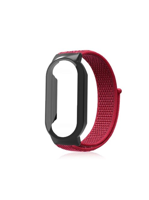 For Xiaomi Mi Band 7  /  7 NFC Nylon Loop Watch Strap 3 in 1 Wrist Band with PC Protective Case and Tempered Glass Screen Protector - Red / Black