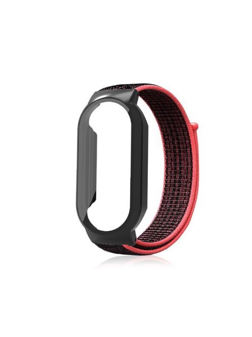 For Xiaomi Mi Band 7  /  7 NFC Nylon Loop Watch Strap 3 in 1 Wrist Band with PC Protective Case and Tempered Glass Screen Protector - Red Black / Black