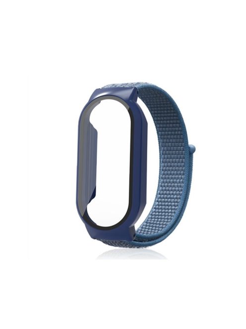 For Xiaomi Mi Band 7  /  7 NFC Nylon Loop Watch Strap 3 in 1 Wrist Band with PC Protective Case and Tempered Glass Screen Protector - Sky Blue / Blue