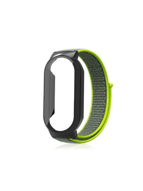 For Xiaomi Mi Band 7  /  7 NFC Nylon Loop Watch Strap 3 in 1 Wrist Band with PC Protective Case and Tempered Glass Screen Protector - Yellowgreen / Black