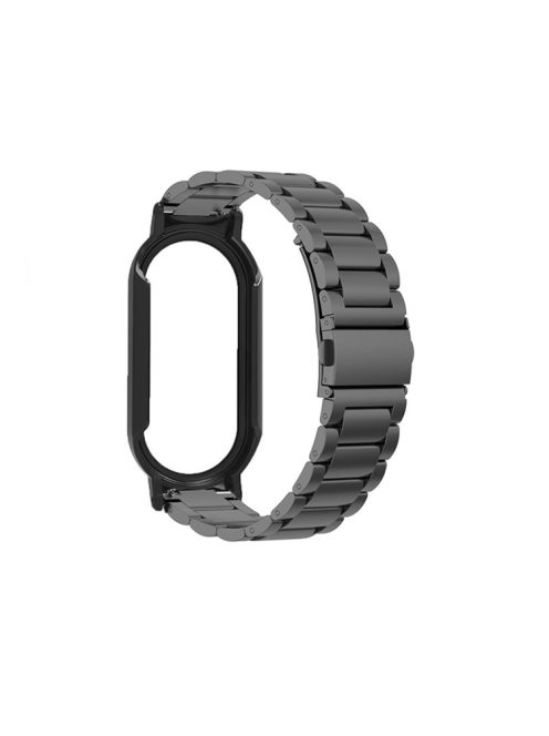 For Xiaomi Mi Band 7 / 7 NFC Anti-explosion Metal Smart Watch Strap Integrated PC Frame+Tempered Glass Protection Film Replacement - Black