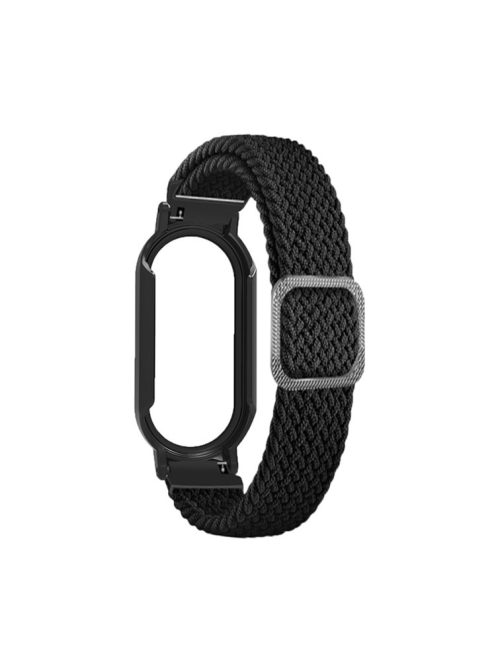 For Xiaomi Mi Band 7 / 7 NFC Elastic Watch Band 3 in 1 Nylon Braided Wrist Strap with PC Watch Case  /  Tempered Glass Screen Protector - Black / Black