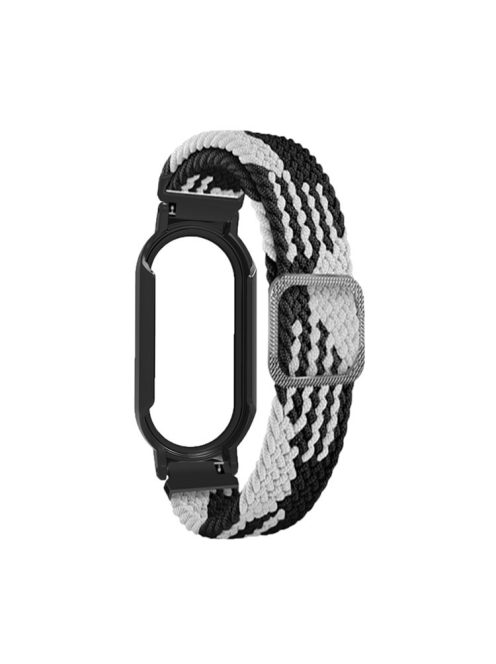 For Xiaomi Mi Band 7 / 7 NFC Elastic Watch Band 3 in 1 Nylon Braided Wrist Strap with PC Watch Case  /  Tempered Glass Screen Protector - Black White / Black