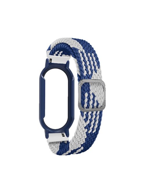 For Xiaomi Mi Band 7 / 7 NFC Elastic Watch Band 3 in 1 Nylon Braided Wrist Strap with PC Watch Case  /  Tempered Glass Screen Protector - Blue White / Blue