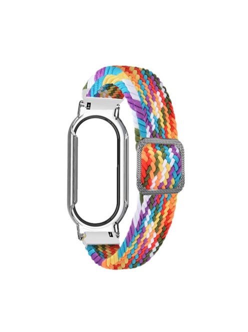 For Xiaomi Mi Band 7 / 7 NFC Elastic Watch Band 3 in 1 Nylon Braided Wrist Strap with PC Watch Case  /  Tempered Glass Screen Protector - Rainbow / Transparent