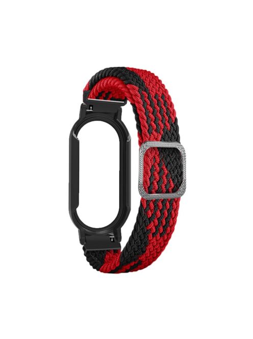 For Xiaomi Mi Band 7 / 7 NFC Elastic Watch Band 3 in 1 Nylon Braided Wrist Strap with PC Watch Case  /  Tempered Glass Screen Protector - Red Black / Black