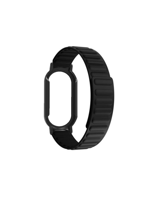 For Xiaomi Mi Band 7 / 7 NFC Silicone Magnetic Watch Band 3 in 1 Replacement Wrist Strap with PC Watch Case  /  Tempered Glass Screen Protector - Black