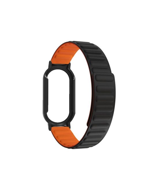 For Xiaomi Mi Band 7 / 7 NFC Silicone Magnetic Watch Band 3 in 1 Replacement Wrist Strap with PC Watch Case  /  Tempered Glass Screen Protector - Black / Orange