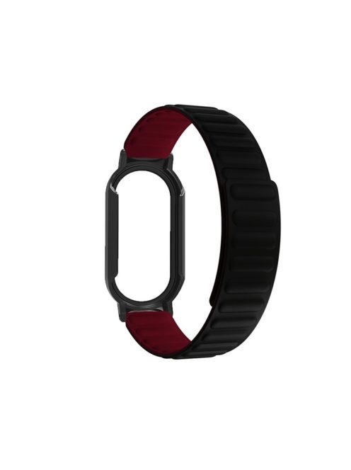 For Xiaomi Mi Band 7 / 7 NFC Silicone Magnetic Watch Band 3 in 1 Replacement Wrist Strap with PC Watch Case  /  Tempered Glass Screen Protector - Black / Wine Red