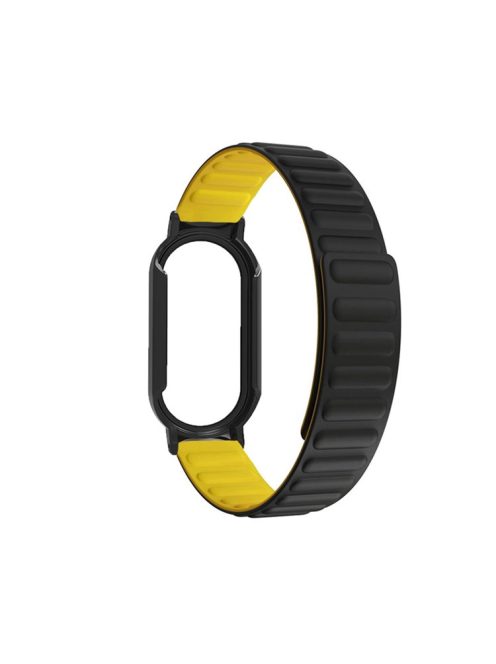 For Xiaomi Mi Band 7 / 7 NFC Silicone Magnetic Watch Band 3 in 1 Replacement Wrist Strap with PC Watch Case  /  Tempered Glass Screen Protector - Black / Yellow