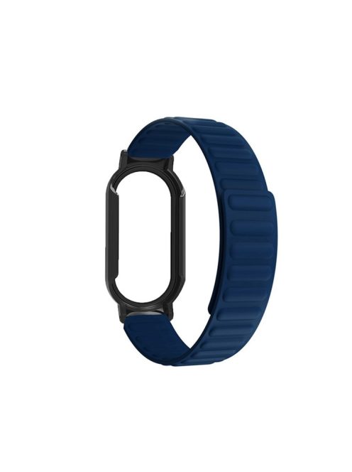 For Xiaomi Mi Band 7 / 7 NFC Silicone Magnetic Watch Band 3 in 1 Replacement Wrist Strap with PC Watch Case  /  Tempered Glass Screen Protector - Dark Blue