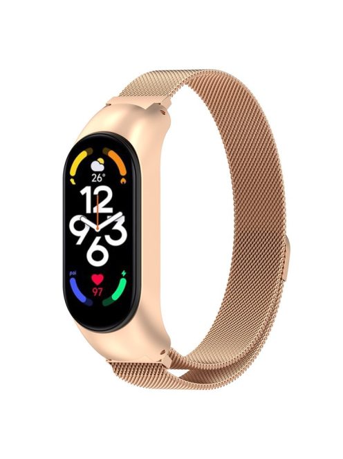 For Xiaomi Mi Band 7 / Mi Band 7 NFC Milanese Mesh Watch Strap Metal Magnetic Wrist Band Replacement - Rose Gold