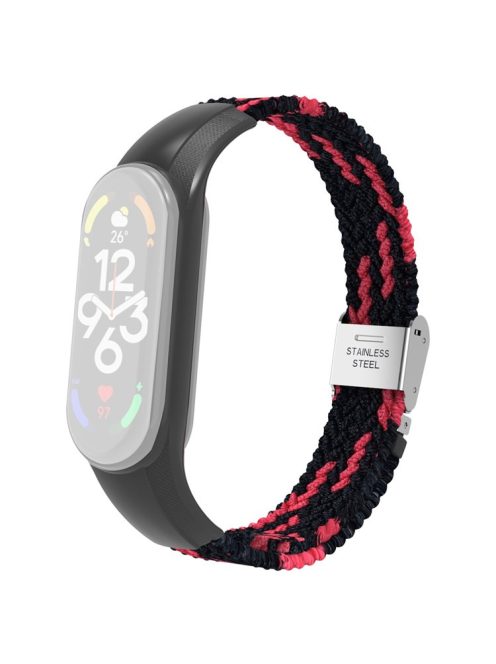 For Xiaomi Mi Band 7 Adjustable Nylon Braided Watch Band Replacement Wrist Strap with Stainless Steel Buckle - Black/Red