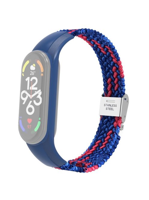 For Xiaomi Mi Band 7 Adjustable Nylon Braided Watch Band Replacement Wrist Strap with Stainless Steel Buckle - Blue/Red