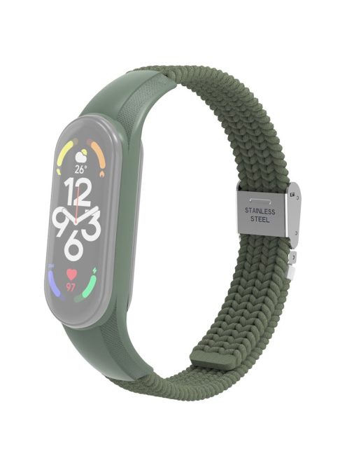 For Xiaomi Mi Band 7 Adjustable Nylon Braided Watch Band Replacement Wrist Strap with Stainless Steel Buckle - Dark Green