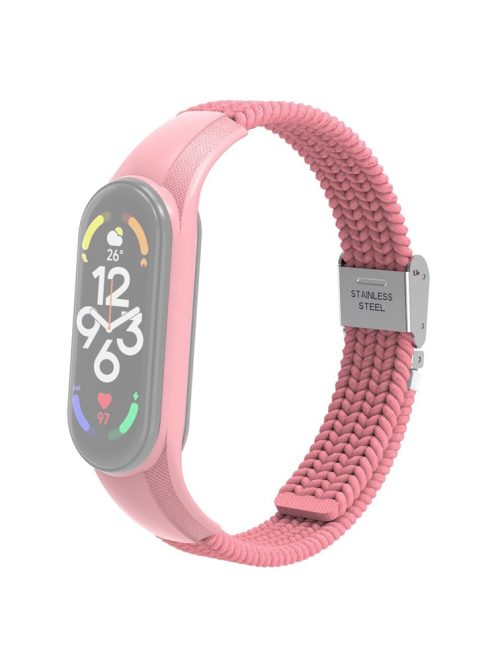 For Xiaomi Mi Band 7 Adjustable Nylon Braided Watch Band Replacement Wrist Strap with Stainless Steel Buckle - Pink