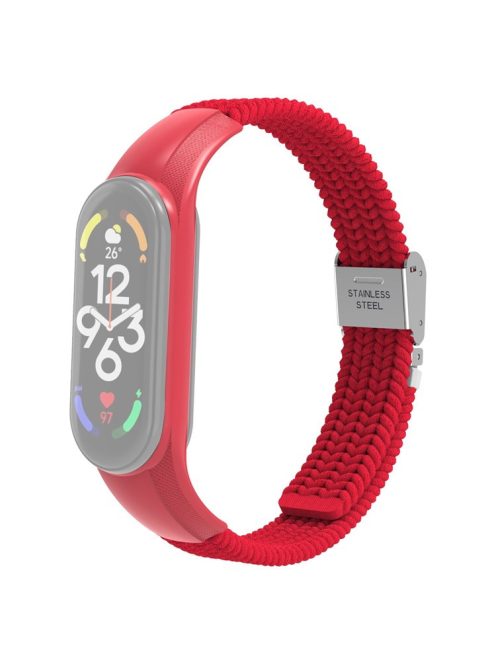 For Xiaomi Mi Band 7 Adjustable Nylon Braided Watch Band Replacement Wrist Strap with Stainless Steel Buckle - Red