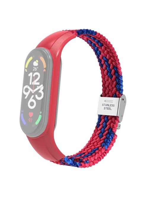 For Xiaomi Mi Band 7 Adjustable Nylon Braided Watch Band Replacement Wrist Strap with Stainless Steel Buckle - Red/Blue