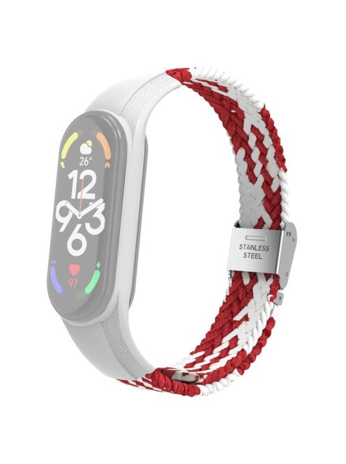 For Xiaomi Mi Band 7 Adjustable Nylon Braided Watch Band Replacement Wrist Strap with Stainless Steel Buckle - Red/White