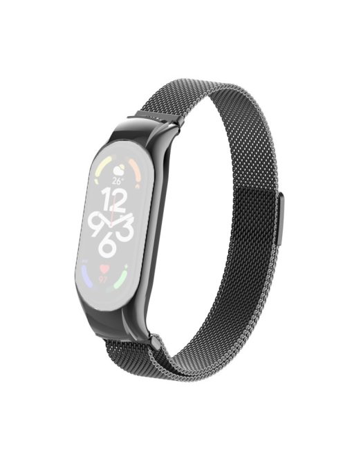 For Xiaomi Mi Band 7 Milanese Mesh Smart Watch Band Replacement Metal Magnetic Wrist Strap - Black